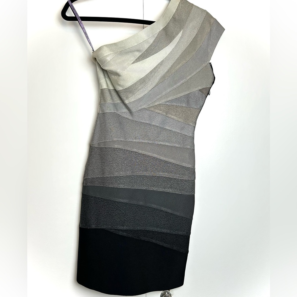 Herve Leger | Dresses | Herve Leger One Shoulder Bandage Dress Gray Black